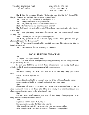 Câu hỏi ôn tập học kì I môn  sinh học 8 năm học  2014  2015